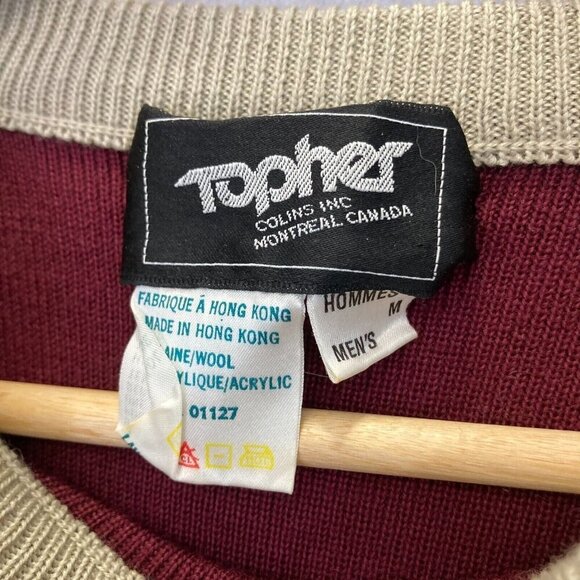 Vintage Topher Colins Canada Wool Blend Sweater Raglan Sleeve Mens Medium M Red - Picture 3 of 16